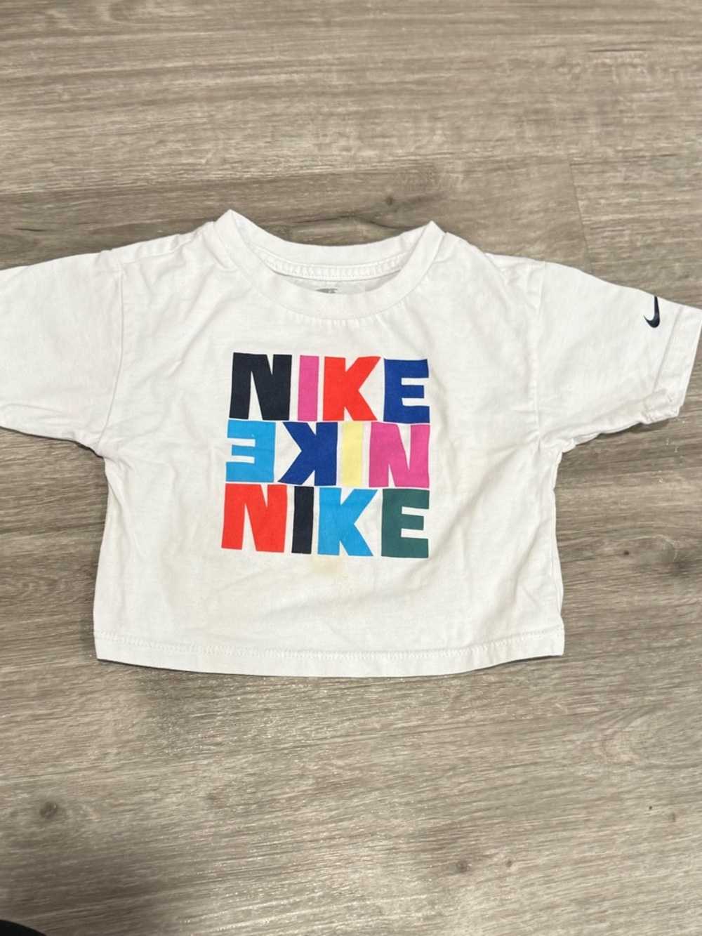 Nike Kids White Tee with Multicolor NIKE Block Logo